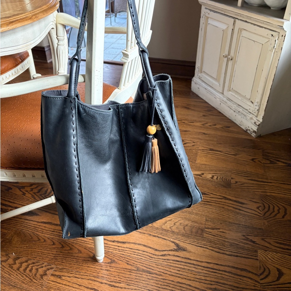The Sak Black Leather Tote with Tassel Accent